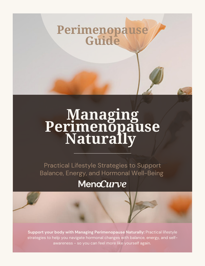 Managing Perimenopause Naturally Guide cover, a 34-page PDF of everyday habits by Menocurve