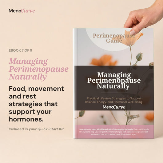 Managing Perimenopause Naturally Guide cover, ebook 7 of 9 in the Perimenopause Quick-Start Kit