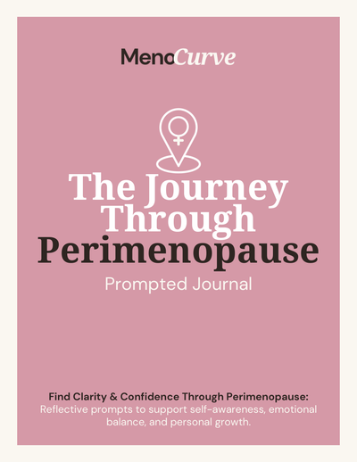 The Journey Through Perimenopause guided journal cover, a 71-page printable PDF journal by Menocurve