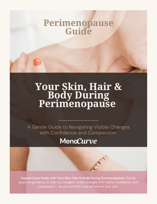 Your Skin, Hair and Body During Perimenopause Guide cover, a 39-page PDF by Menocurve